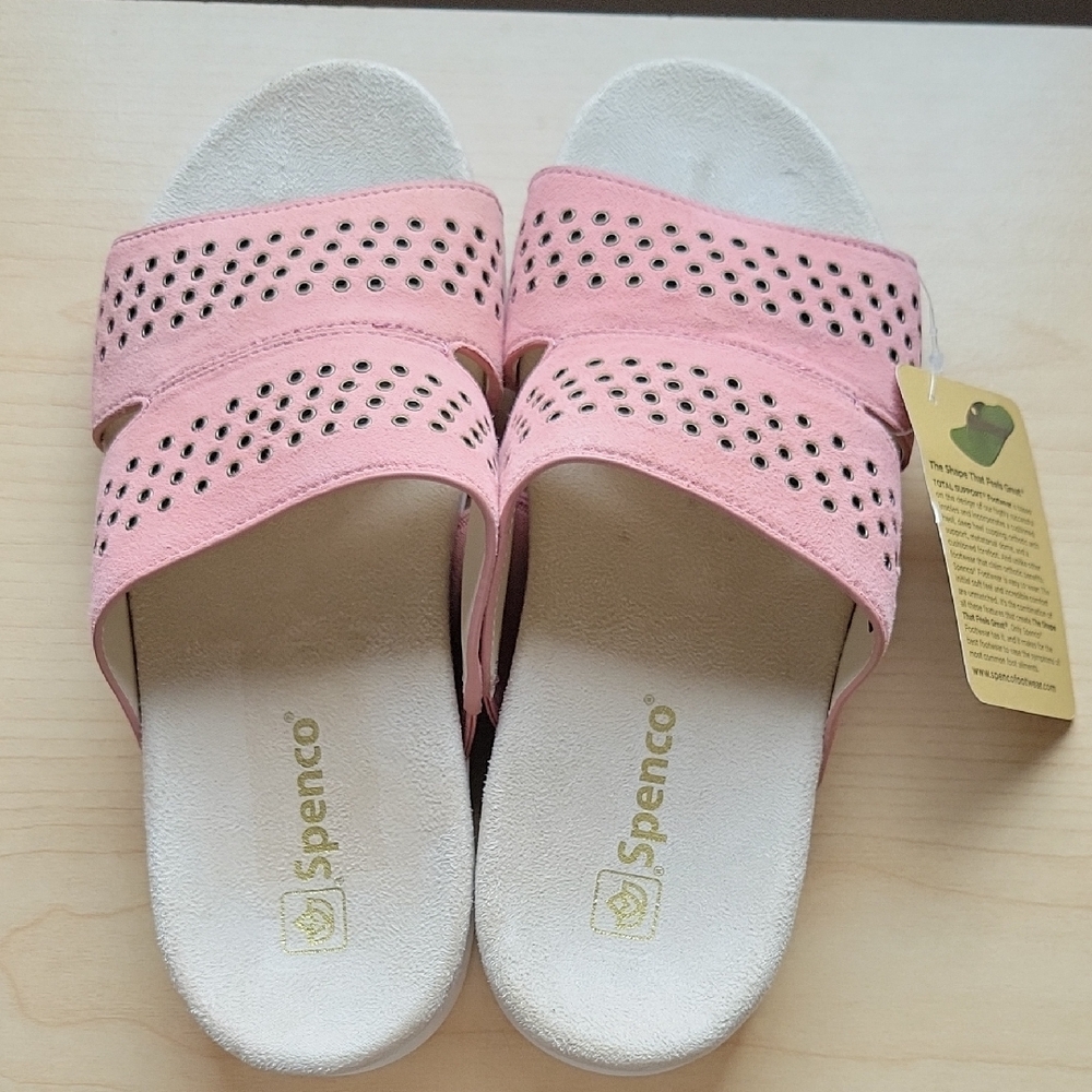Spenco Women’s Pink Slide Sandals with Perforated Dual Straps